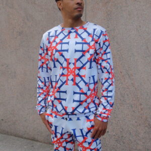 Red, White And Blue "HU" Crew Neck Top And Jogging Pant